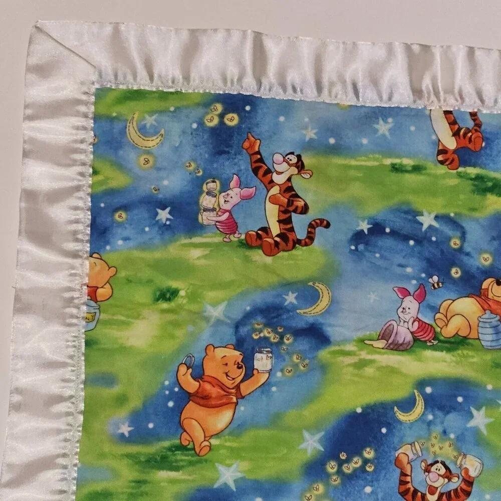 Disney Winnie Pooh Handmade Lovey Satin Trim Fireflies Piglet Tigger Moon Stars